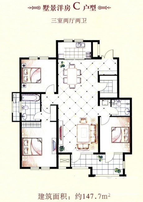 凯发K8国际家装：天津廊坊塞纳荣府148㎡简欧气概装修鉴赏